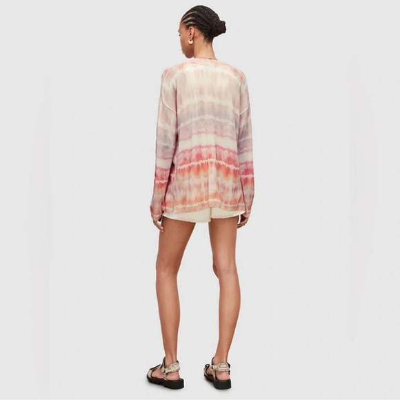 Allsaints Marea Tie Dye Cardigan Sweater Merino Wool Rainbow Pink Cream New M - Picture 16 of 16